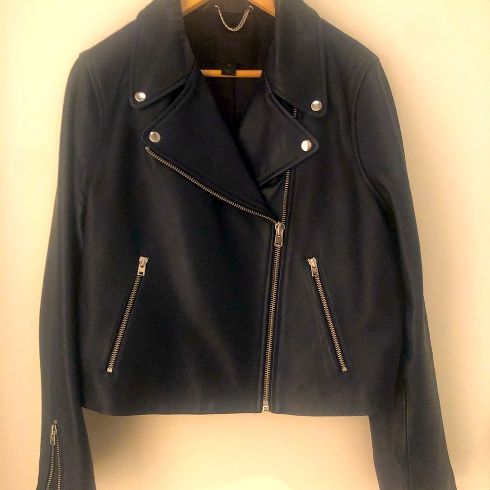J Crew Collection navy leather jacket